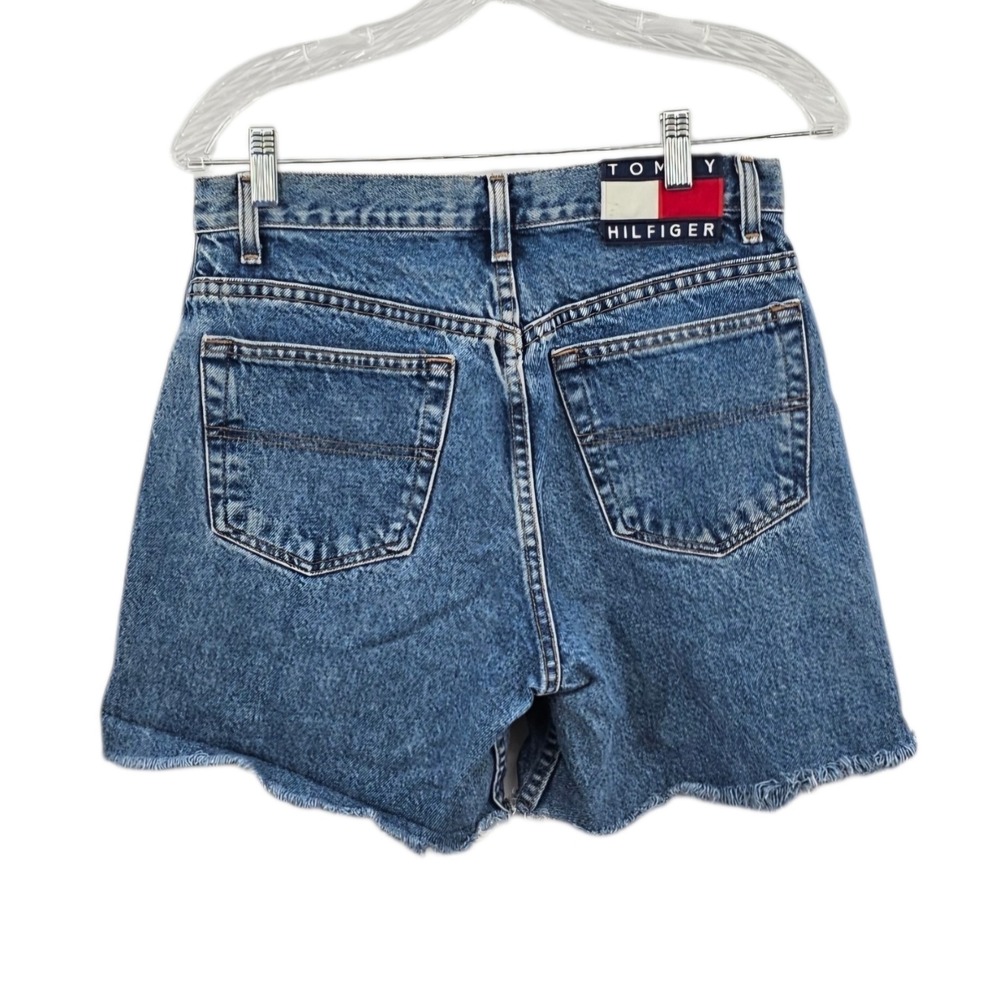 Vintage 90s Tommy Hilfiger High Waisted Denim Shorts Cutoff Medium Wash Size 28